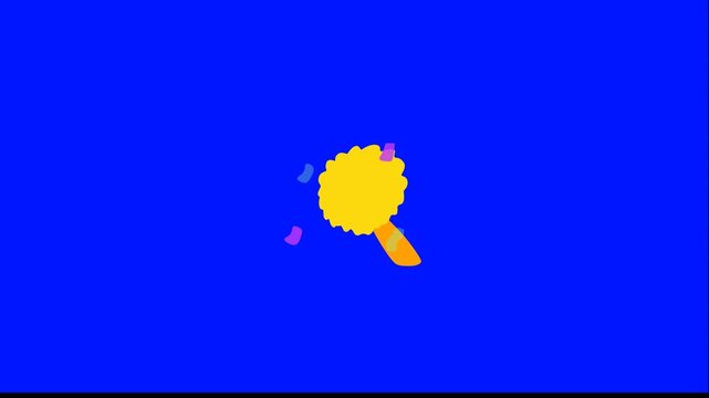 Animated yellow light bulb icon on blue background. Flickering light bulb animation. Static motion graphic with colorful light effect.