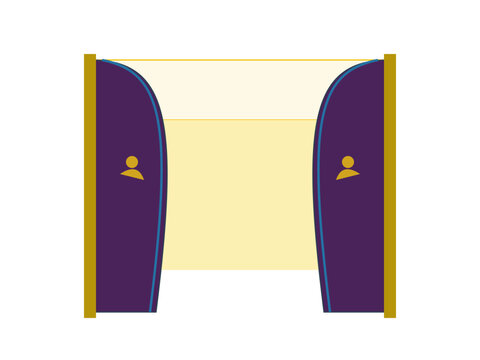 Holy of Holies Kodesh HaKodashim sanctuary vector illustration. Ancient Jewish Temple inner room with sacred Parochet veil curtain, biblical tabernacle interior isolated.