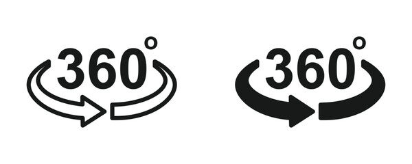 360 View Rotation Icon Set, Outline Style & Solid Icons, Vector Illustration © Masuda Akthar