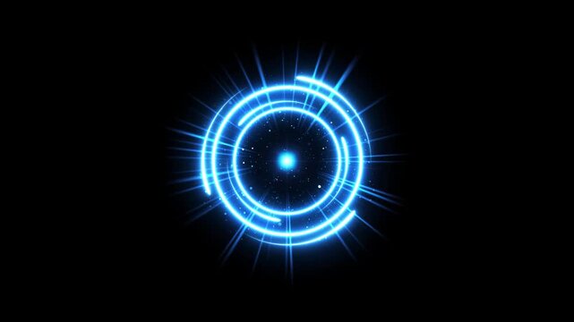 Blue energy burst, glowing light explosion, radial lens flare, luminous plasma flash, futuristic power pulse, sci fi shockwave effect, black background, 4k vfx overlay