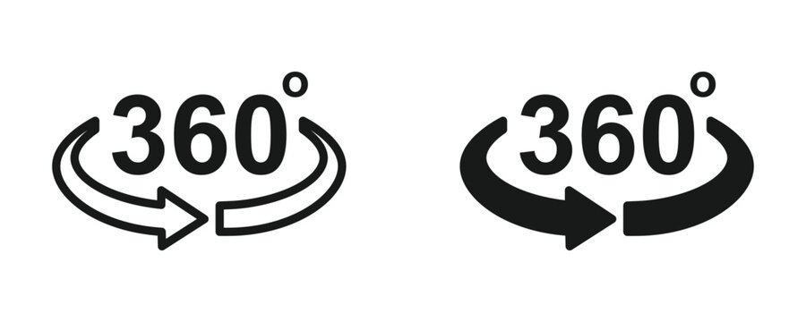 360 View Rotation Icon Set, Outline Style & Solid Icons, Vector Illustration