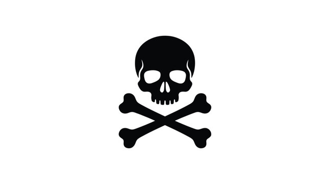 Skull and crossbones graphic a black silhouette against a white background bones