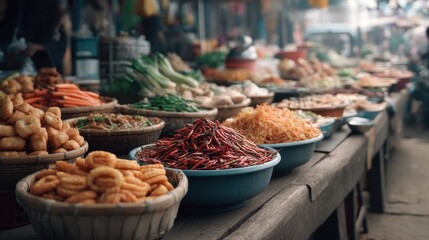 Obraz premium Exploring a vibrant local morning market street food delights bustling environment lively viewpoint gigapixel quality