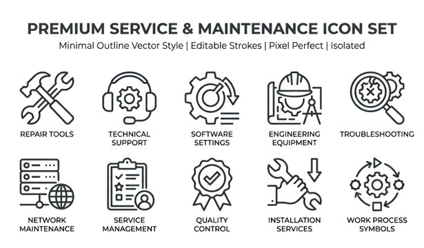 Service Maintenance and Technology Line Icon Set Editable vector 
