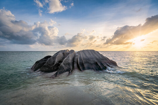 Sunset on the beach, La Digue, Seychelles