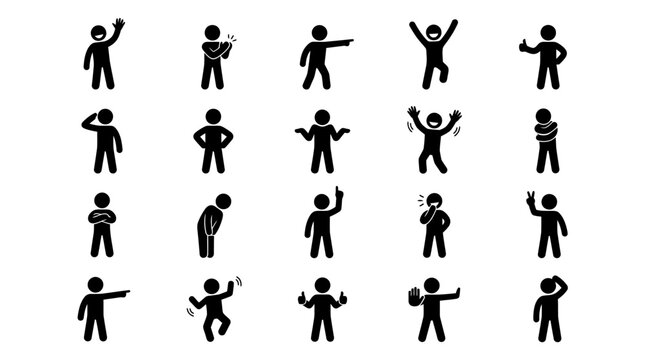 stick figure icons set various human poses and gestures
