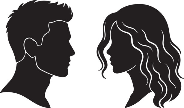 Black silhouettes of man and woman facing each other