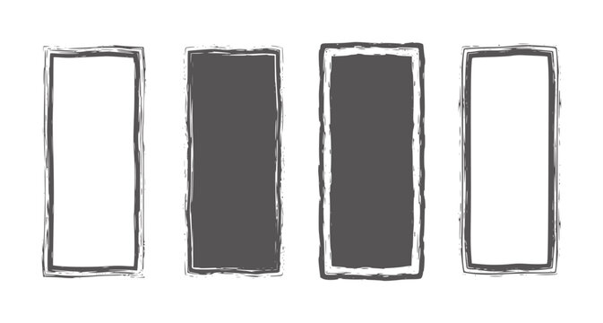 Four vertical rectangular frames with rough textured borders rectangle grunge