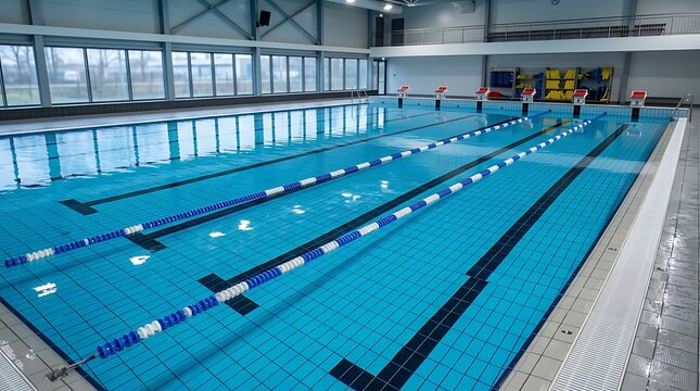 Indoor swimming pool with lanes and starting blocks