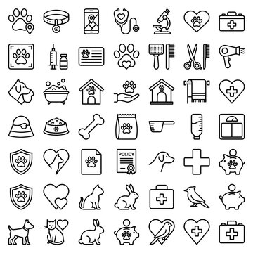Pet Care Icons Line Style On White Background