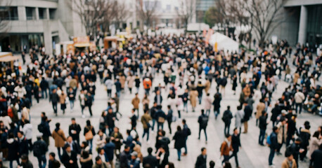 Obraz premium Soft focus public gathering featuring large crowd and outdoor atmosphere. Background suitable for advertising projects.