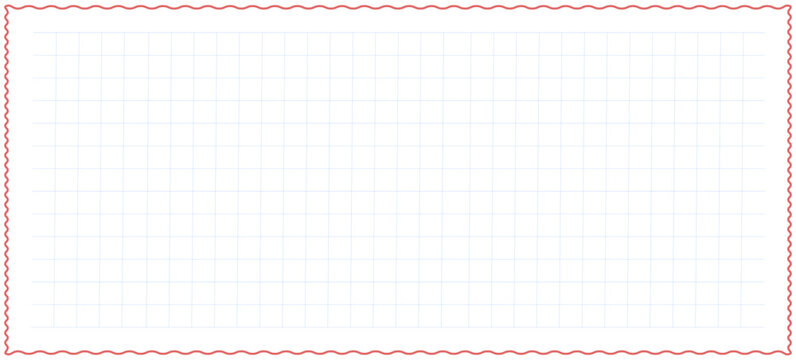 A blank graph paper page with a red wavy border design and blue grid lines for creative designs and notes illustration vector design