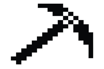 Fototapeta premium Black and White Pixel Art Pickaxe for Retro Games, Web Icons, and Crafting