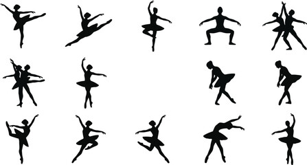 Set of ballet dancer silhouette icons isolated on white background. © Fazla Rabbi