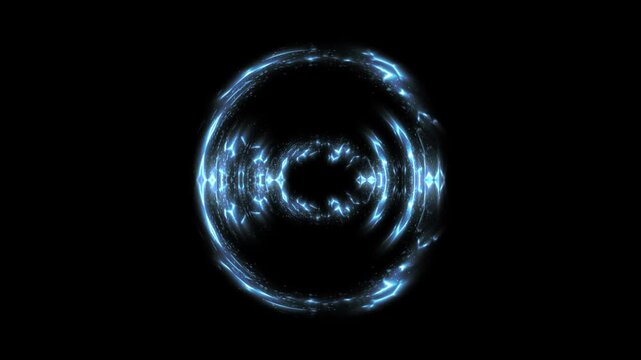 Energy shockwave burst, glowing blue plasma ring, radiant light explosion, futuristic power wave, cinematic lens flare effect, abstract sci fi transition, black background, 4k vfx animation