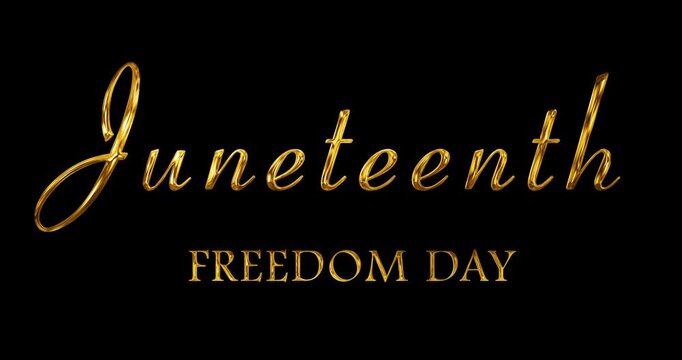 Juneteenth Freedom Day Mettalic golden cinema styled motion graphic. Pan African concept. Film opener intro outro inspired animation. Juneteenth text animation lettering. Shiny event promotions asset.