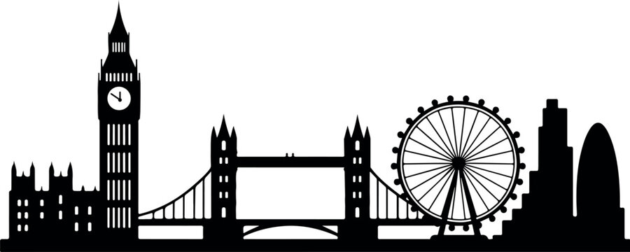 London skyline silhouette featuring Big Ben and Tower Bridge a classic vector illustration for travel and city concepts isolated on white background
