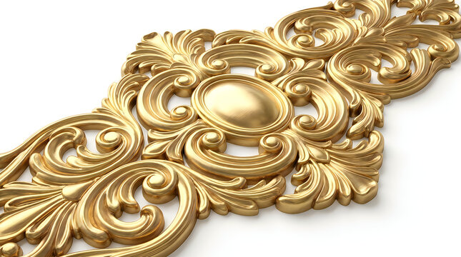 Detailed gold rococo style architectural molding fragment with ornament architectural decoration