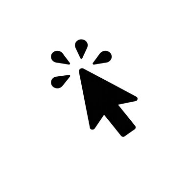 Black computer mouse cursor with splash effect isolated on transparent background