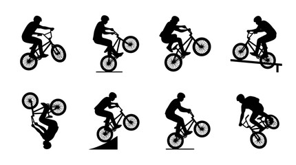 Naklejka premium Silhouette illustrations of people riding bicycles.