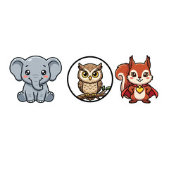 Fototapeta premium Cute cartoon animal character sticker and vector mascot set