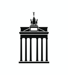 Minimalist vector illustration featuring the silhouette of Brandenburg Gate, rendered in a clean flat-design style on a white background. © ErriawanDharma