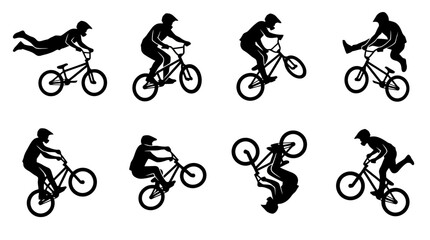 Fototapeta premium Silhouette illustrations of cyclists performing stunts.