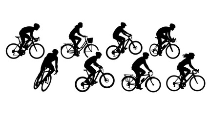 Fototapeta premium Silhouette of cyclists in various poses.