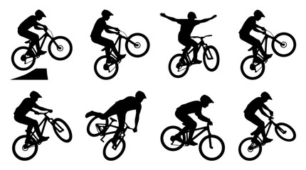 Obraz premium Silhouette illustrations of cyclists in various poses.