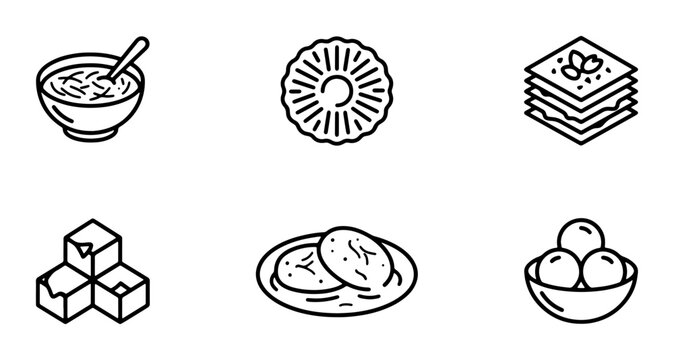 Middle Eastern Desserts Icons, Sweet Treats Vector Set, Turkish Delights and Baklava Graphics, Food Illustrations