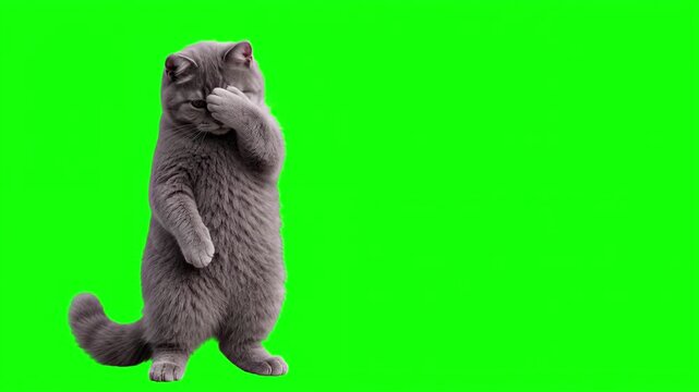 Realistic 3D cat doing a facepalm gesture, frustration and mistake concept isolated on chroma key green screen background, Covering Face, Disappointment, Stress, Regret, Failure, Error