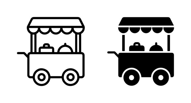 Food Cart Icons, Street Food Stall Vector Graphics, Mobile Kitchen Outline and Silhouette for Commercial Use