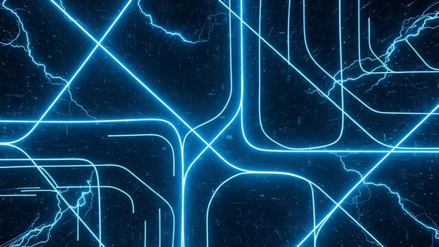 Abstract Glowing Blue Digital Circuit Lines Background