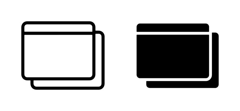 Two stacked window icons, outline and solid fill, representing digital interfaces, web design, and user experience elements.