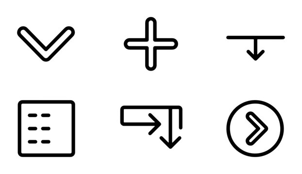 Minimalist Line Icons: Navigation Arrows, Plus, Menu, Download, Forward Symbols for UI Design