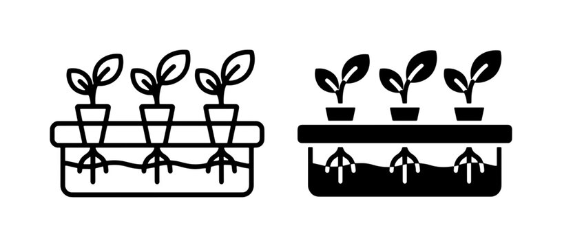 Hydroponic Seedling Growth Icons, Water Culture Plant System, Root System Illustration, Organic Farming Technology