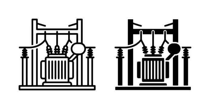Electrical Transformer Icons, Power Substation Vector Graphics, Energy Grid Equipment Symbols, Industrial Technology Illustration