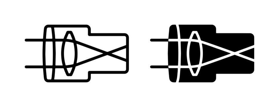 Optical Lens Diagram, Light Refraction Icon, Science Optics Symbol, Vector Illustration