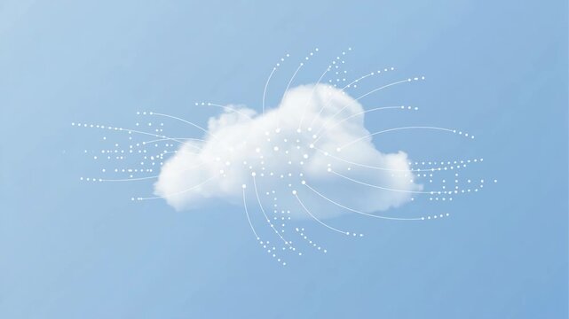 Ethereal Cloud with Digital Connection Lines in Blue Sky