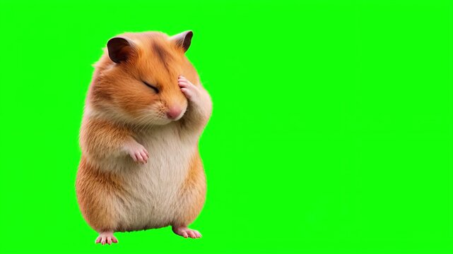 Realistic 3D hamster doing a facepalm gesture, frustration and mistake concept isolated on chroma key green screen background, Covering Face, Disappointment, Stress, Regret, Failure, Error