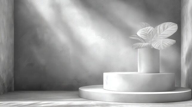 Backdrop Studio Background Shadow White Light Podium Floor Plant Product Wall Pattern Abstract Kitchen Shadow Leaf Table Product 3d Bg Minimal Mockup Platform Kitchen Loft Grey.