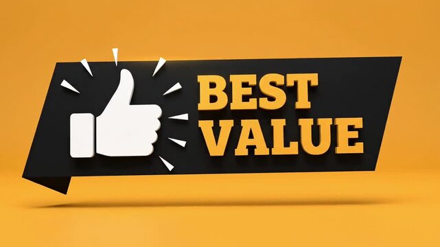 Value thumbs up glowing sign with dynamic light effects on vibrant orange background modern
