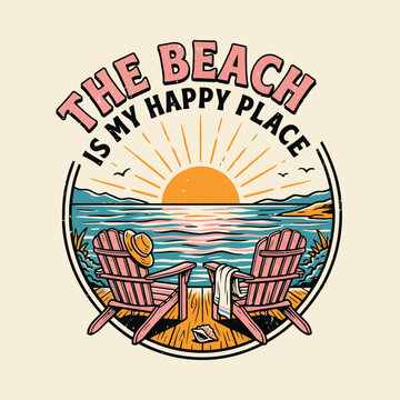Funny summer beach quote graphic the beach is my happy place