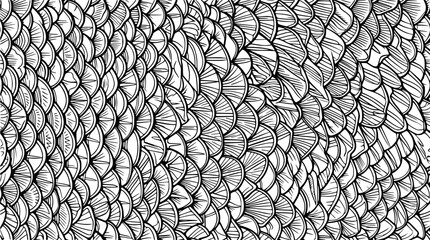 Abstract Fish Scales Pattern - Black and White Hand Drawn Texture © Vektor