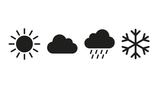 Weather Icons Set with Sun Cloud Rain Snow and Forecast Symbols for Meteorology Apps and Climate Design