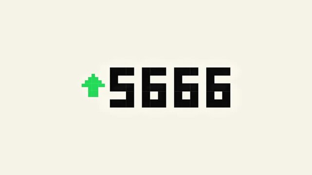 Digital pixel art counter with green up arrow rapidly increasing numbers data growth