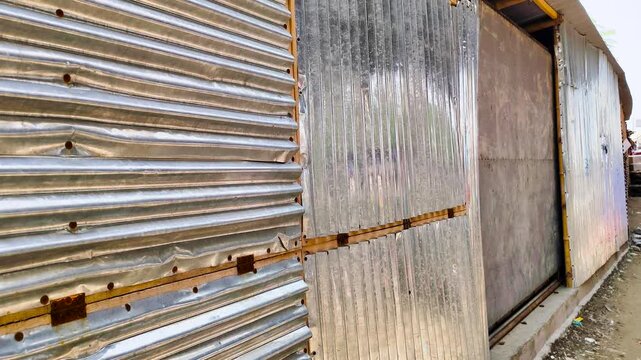 Closed Rolling Shutter Door Texture on Commercial Building Exterior in Bangladesh Urban Area