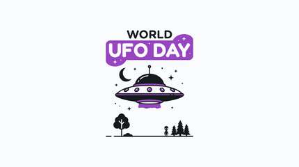 World UFO Day Celebration with Flying Saucer and Night Sky Elements © Child