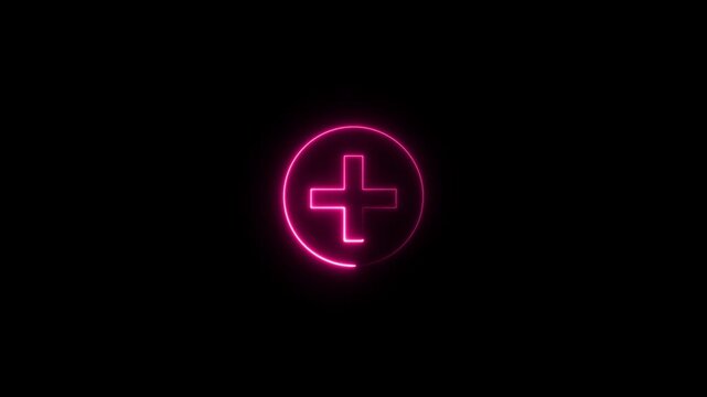 Glowing Pink Neon Plus Sign Circle Loading Animation on Black Background