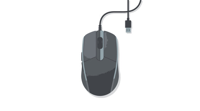 Black computer mouse with cord.